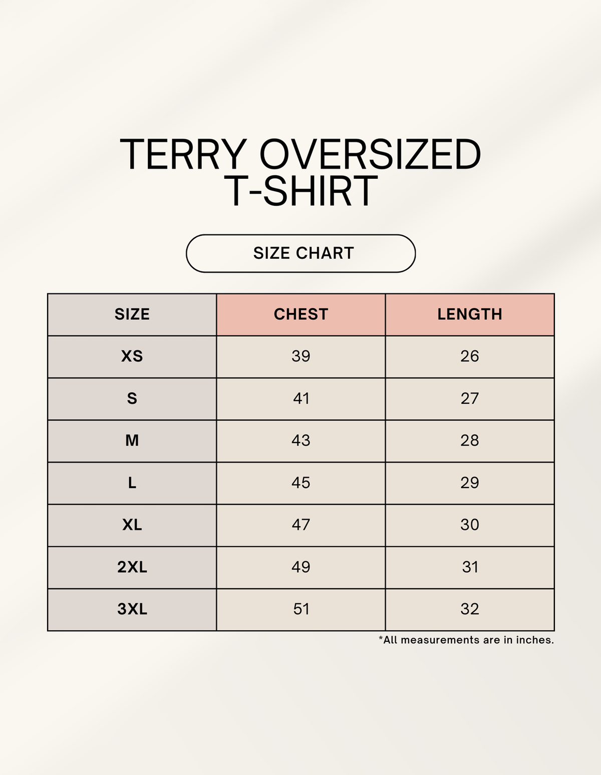 Disciple Terry Oversized Tee size chart