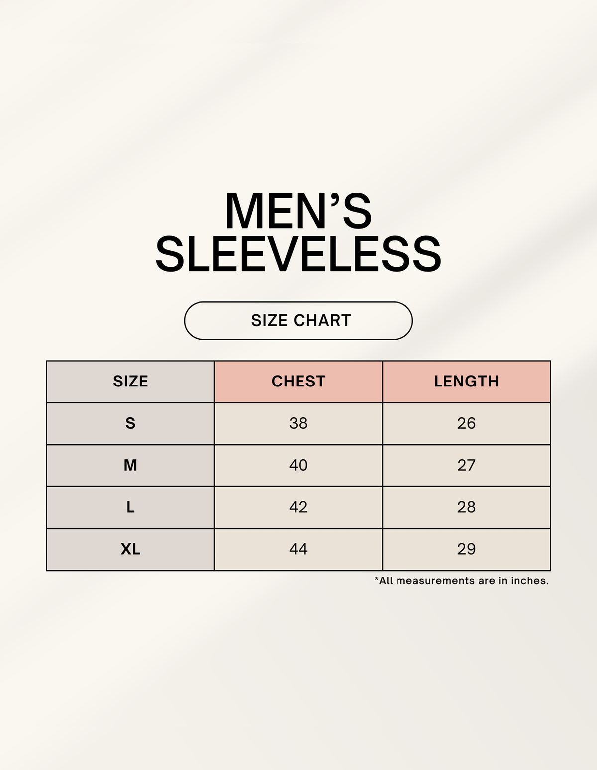 Good Fight Sleeveless T-Shirt size chart